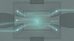 Digital illustration of a rectangular room with lines connecting multiple labeled Order Points on the walls, depicting a flow or network system inside the space.