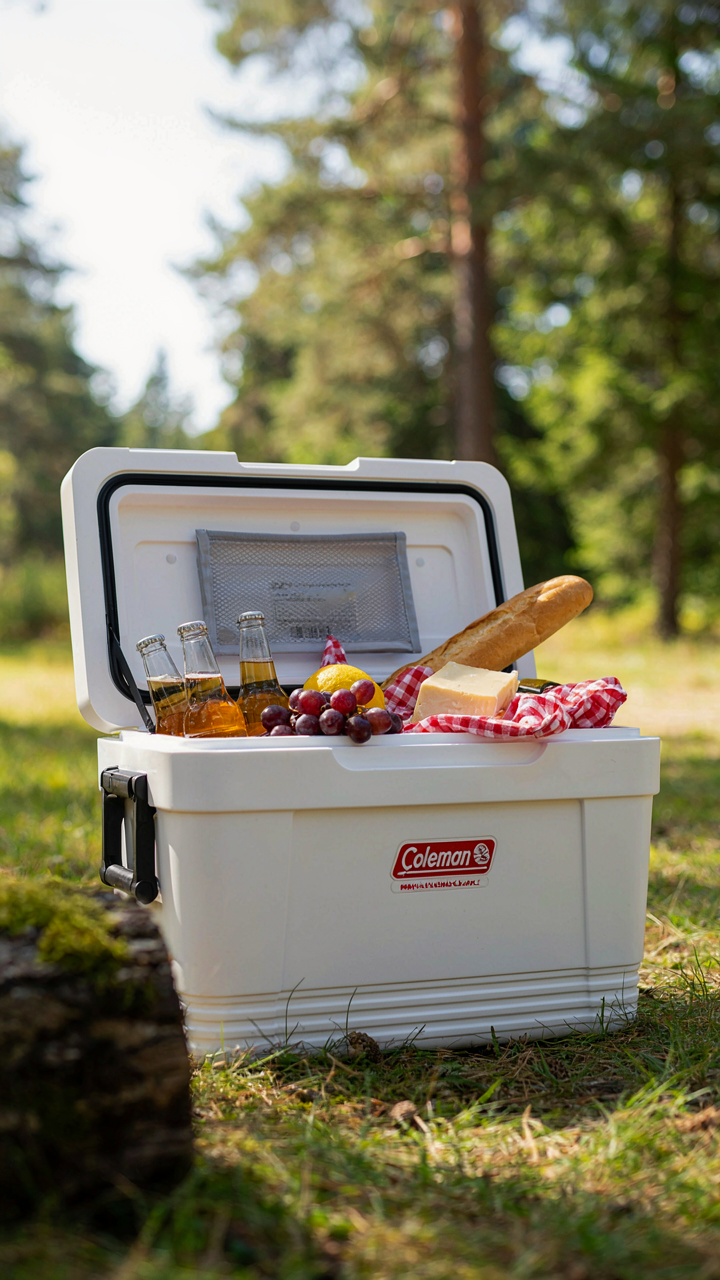 A camping cooler is partly filled with items, showing empty air spaces.
