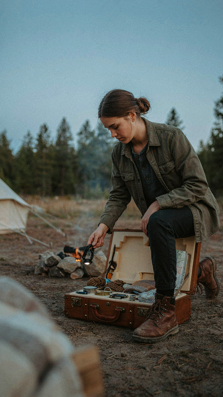 A person easily takes a headlamp from a compact camping trunk organizer.