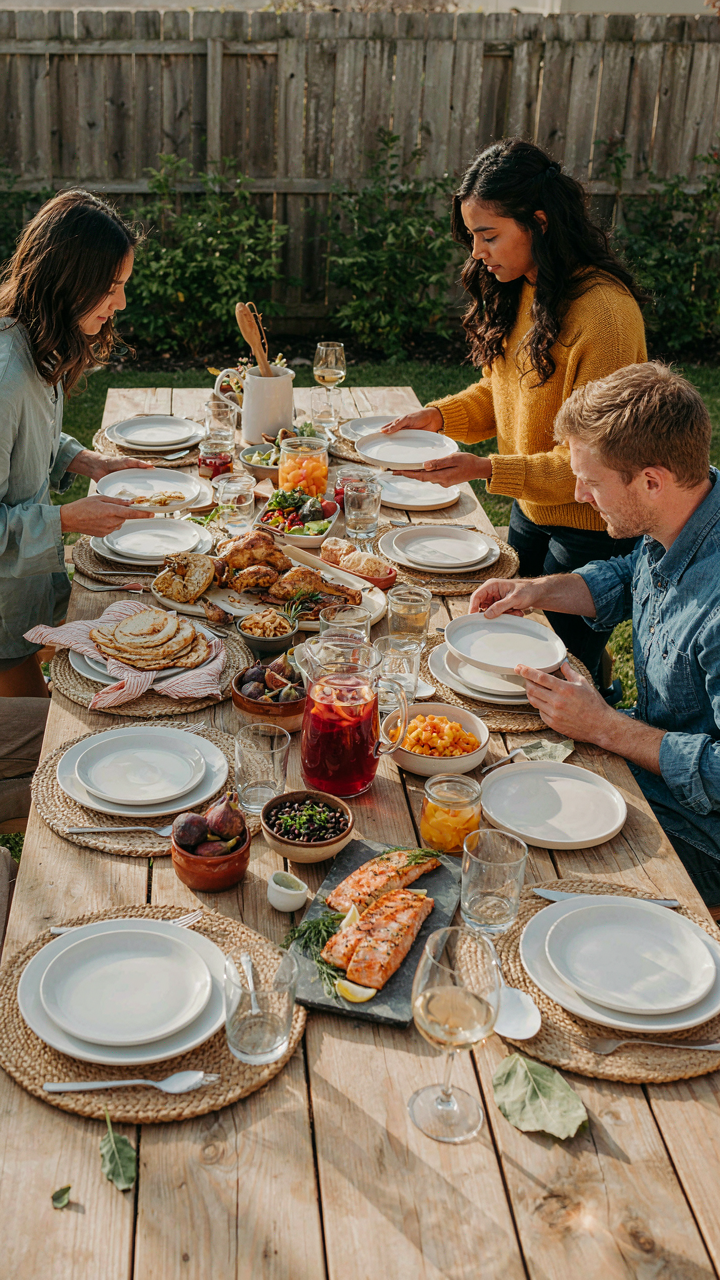 A potluck table with many different dishes, each unique and well-chosen.