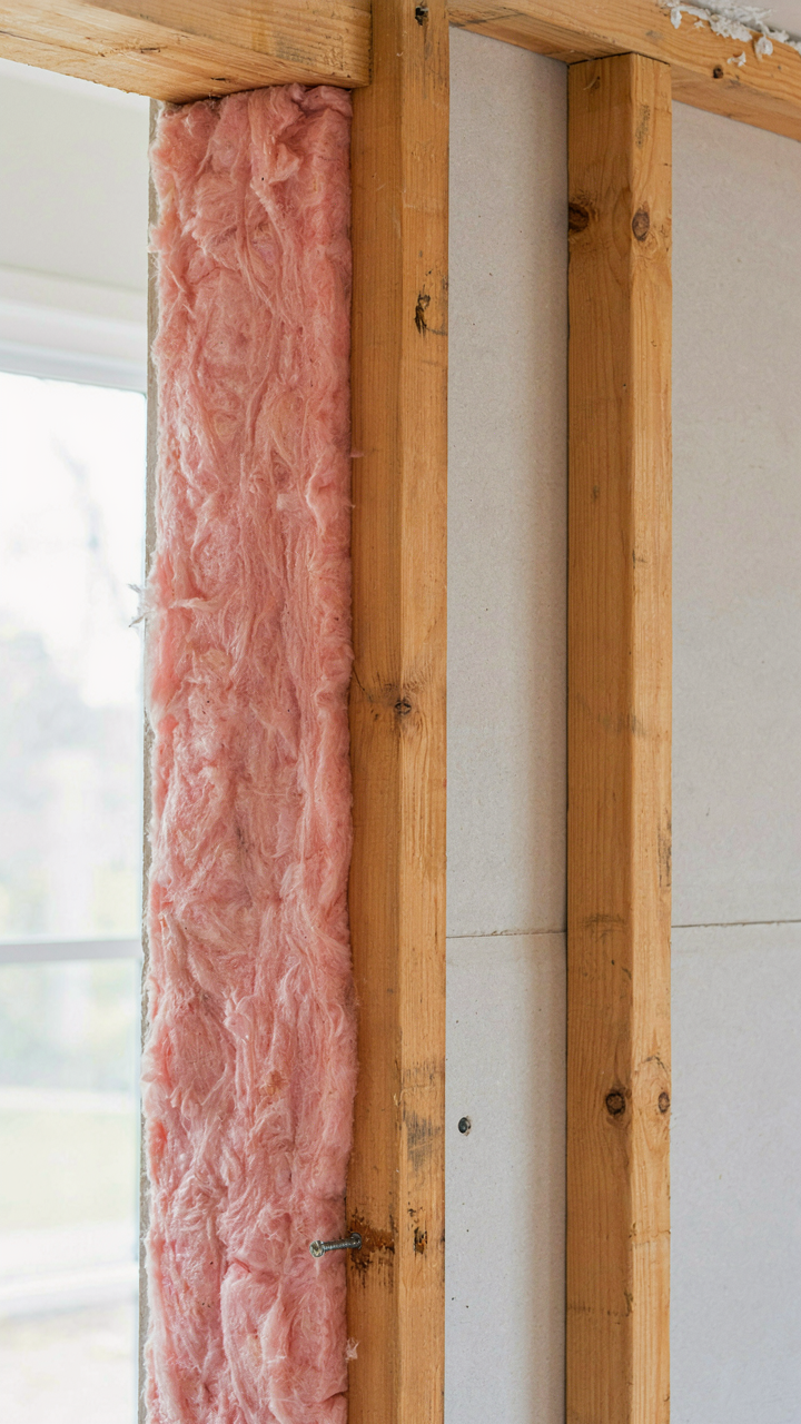 A detailed cross-section of a house wall showing layers of insulation.