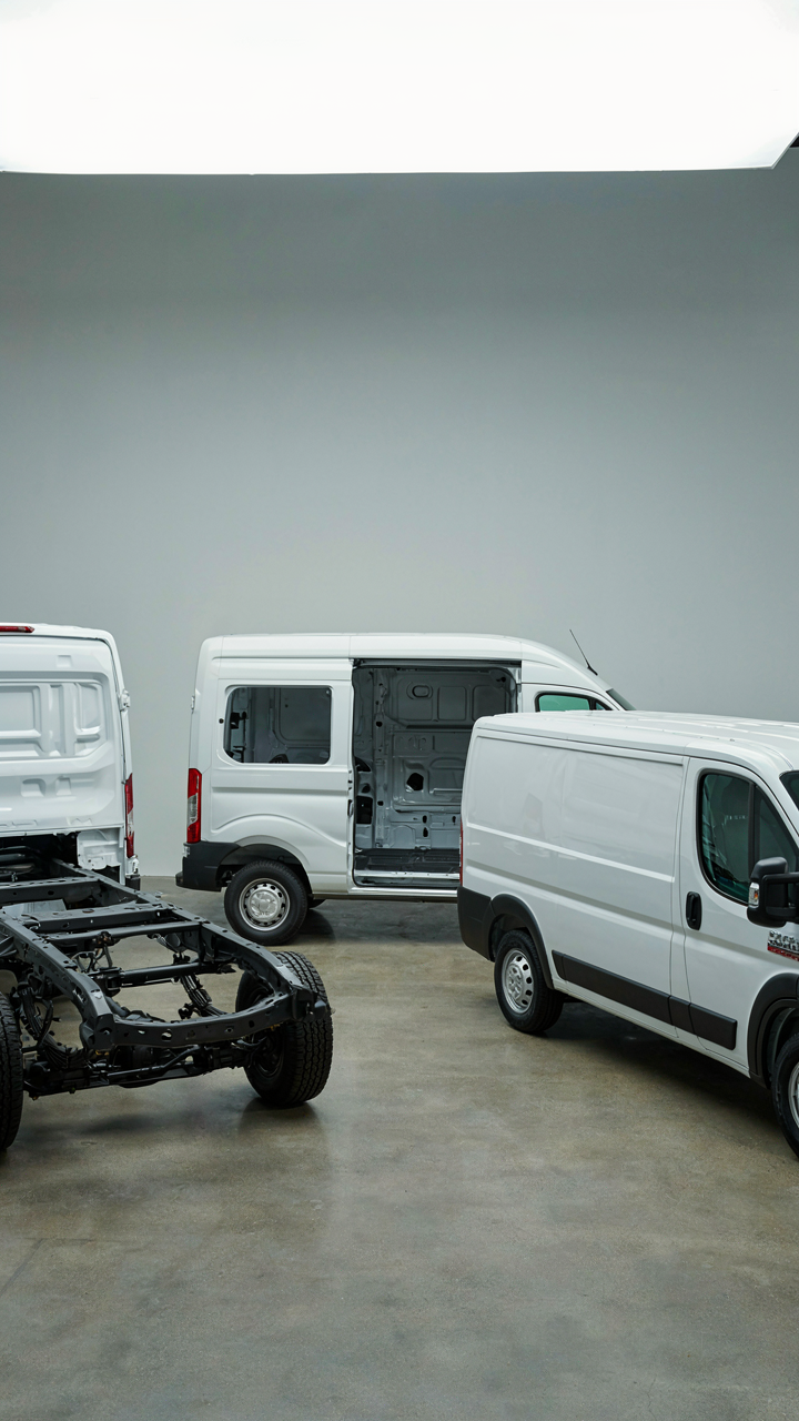 Different van chassis types are shown next to each other.