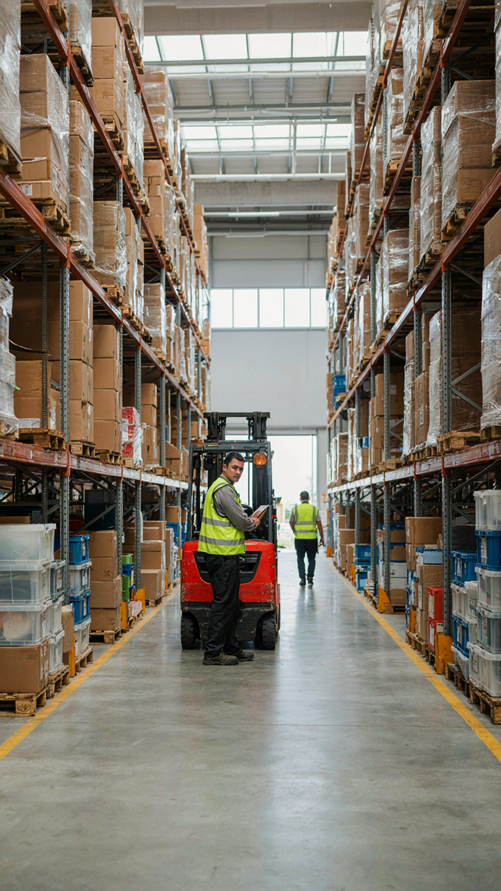 A busy warehouse filled with various shipping containers and organized boxes.