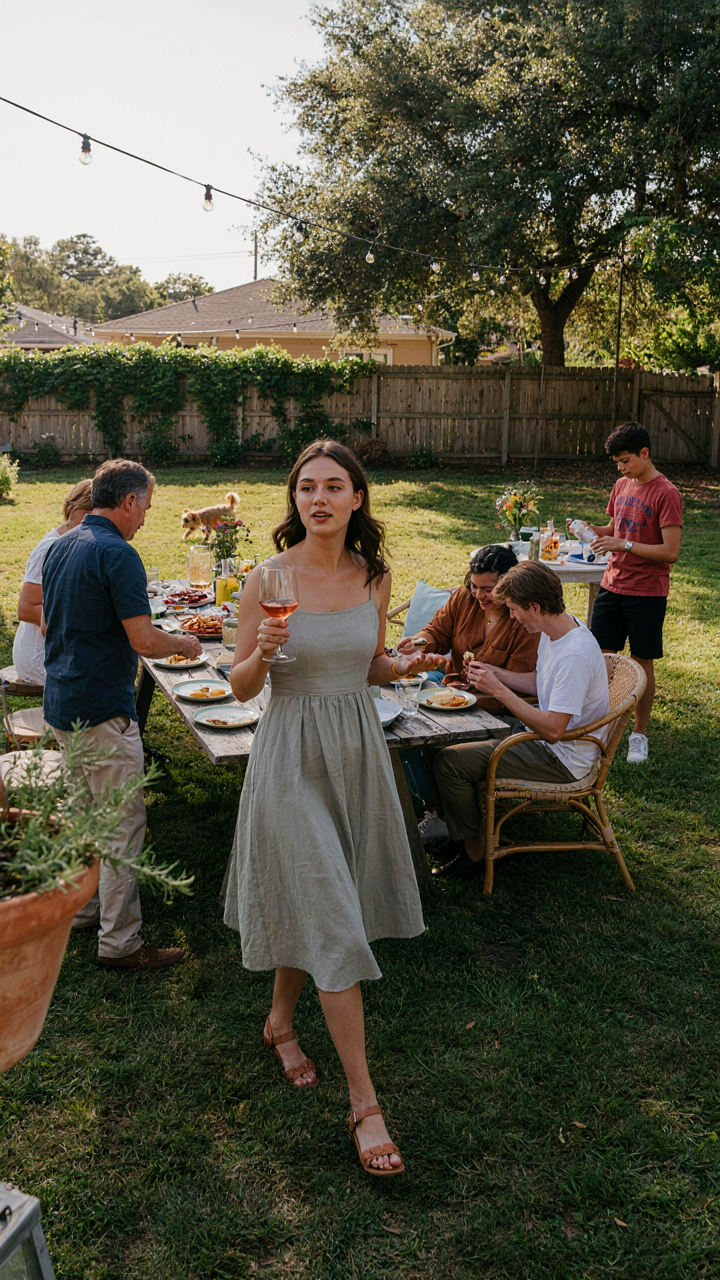 People move easily through a backyard party.