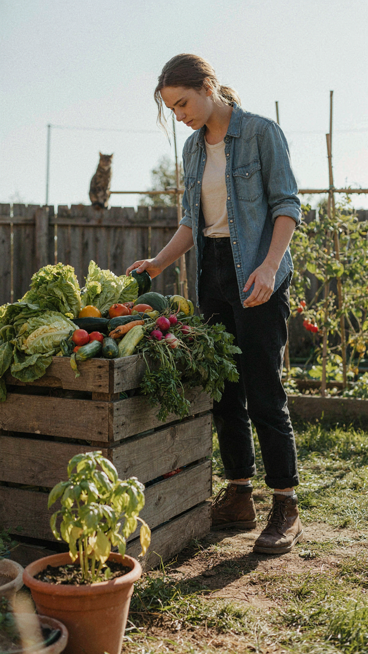A person looking at a large pile of wilted, unused bulk vegetables in a garden.
