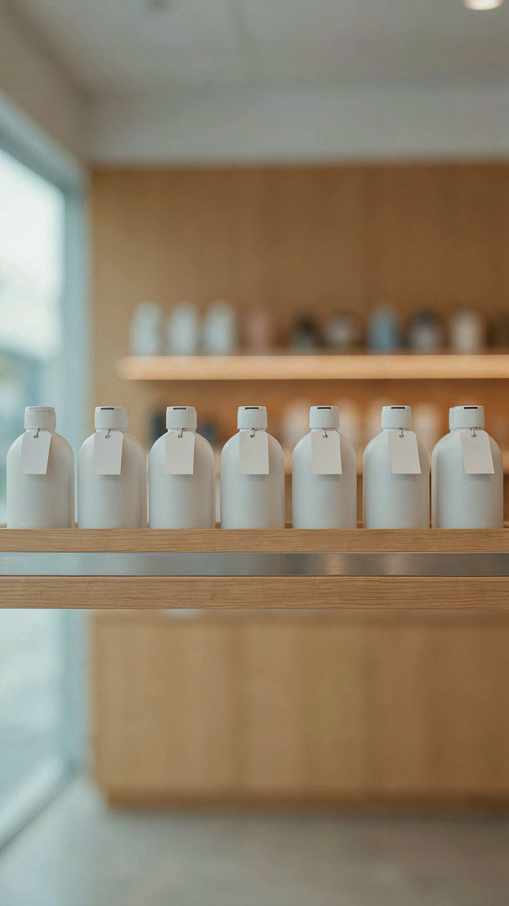 A retail shelf shows products with clear price tags placed at eye level.