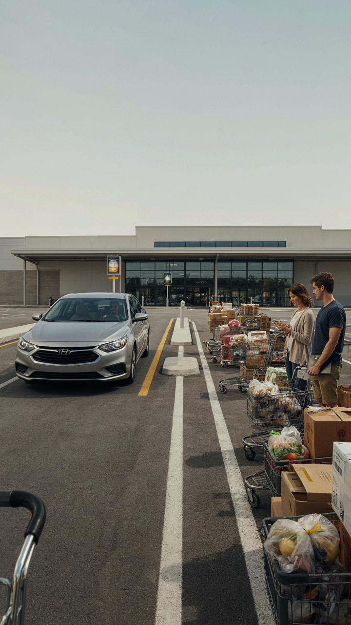 A car moves quickly through an express lane at a grocery store.