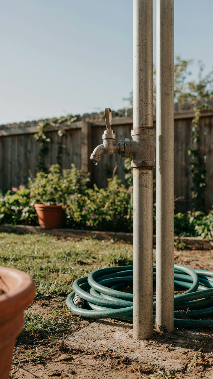Durable plastic tubing and a metal spigot used for a camp sink.