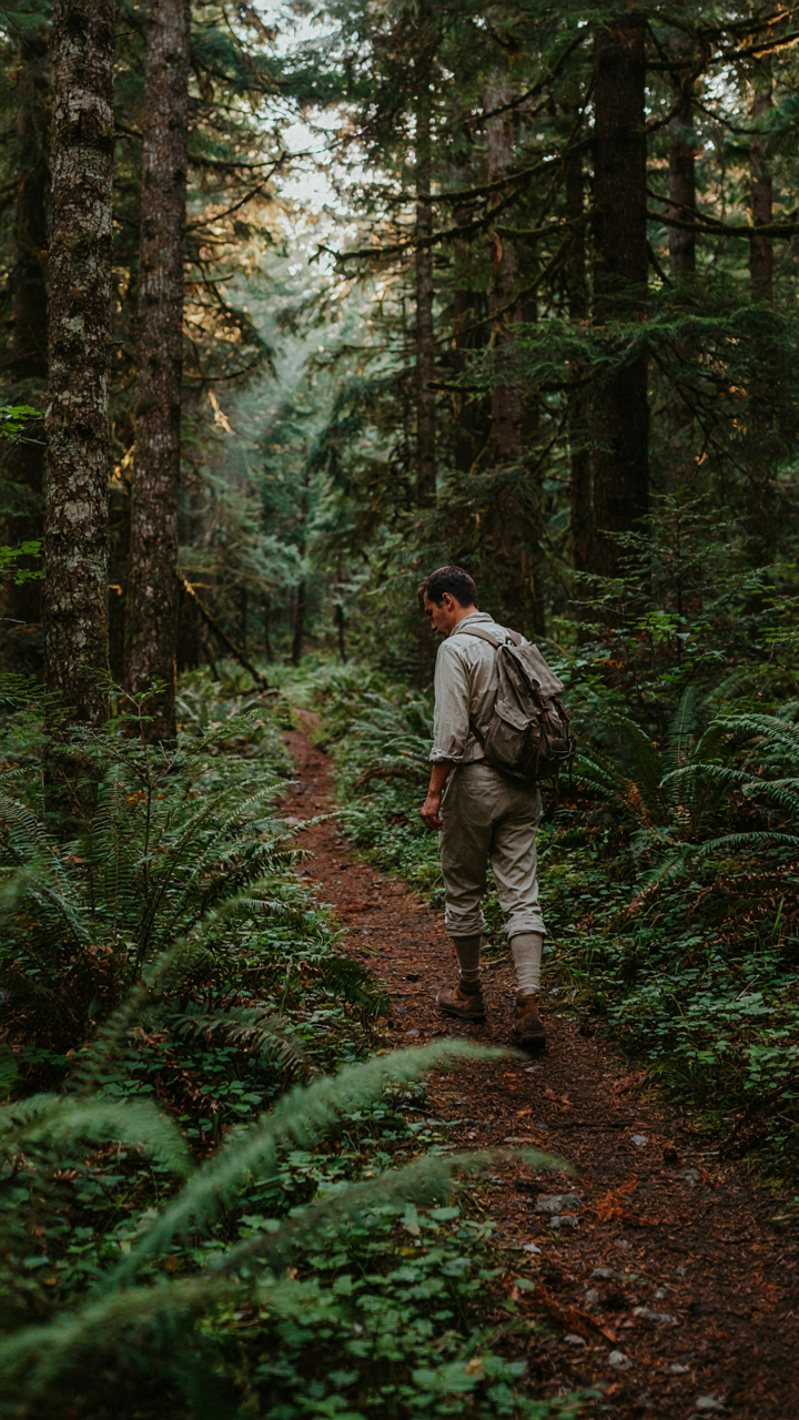 A hiker wears light-colored, long-sleeved clothing for camping bug hacks, protecting skin.