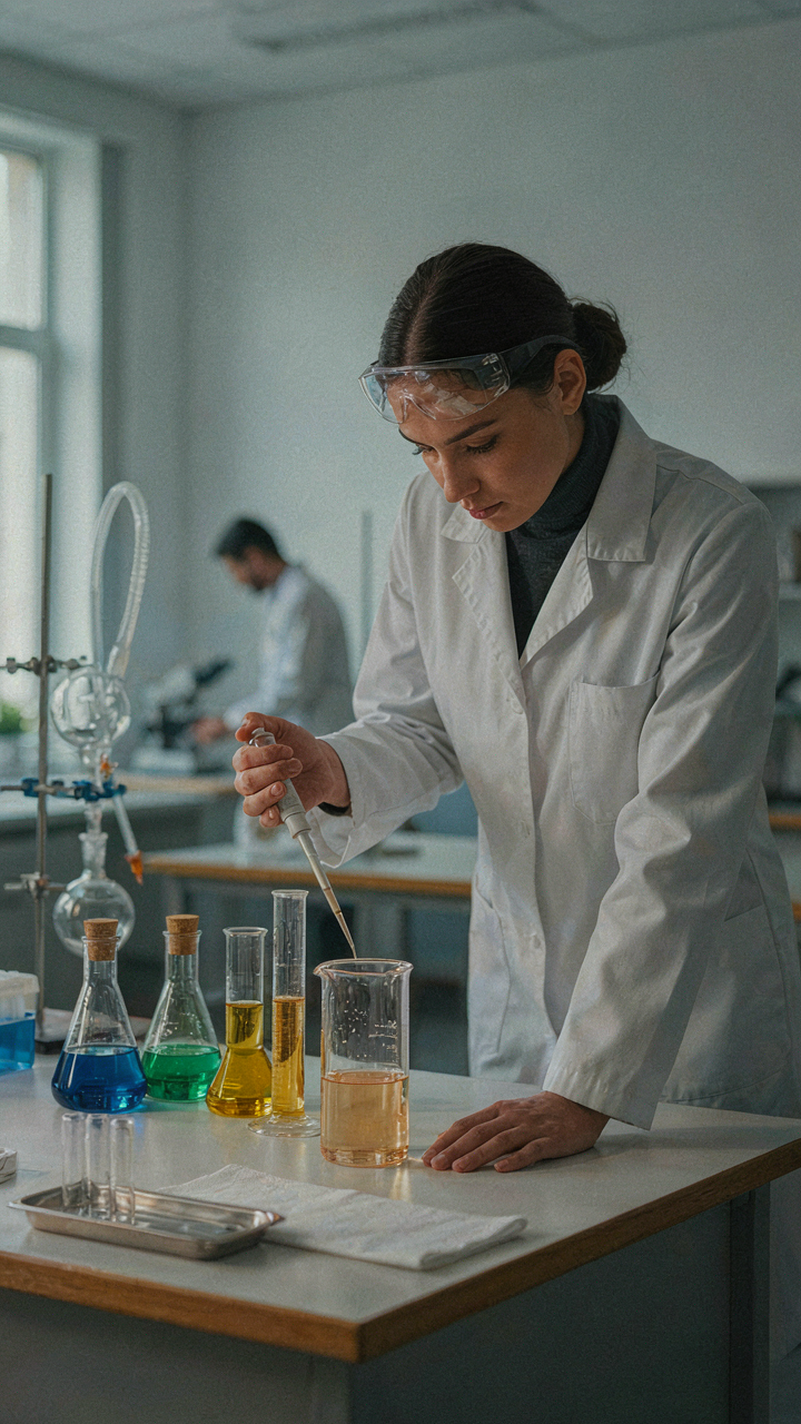A scientist precisely pipetting liquid in a laboratory setting.
