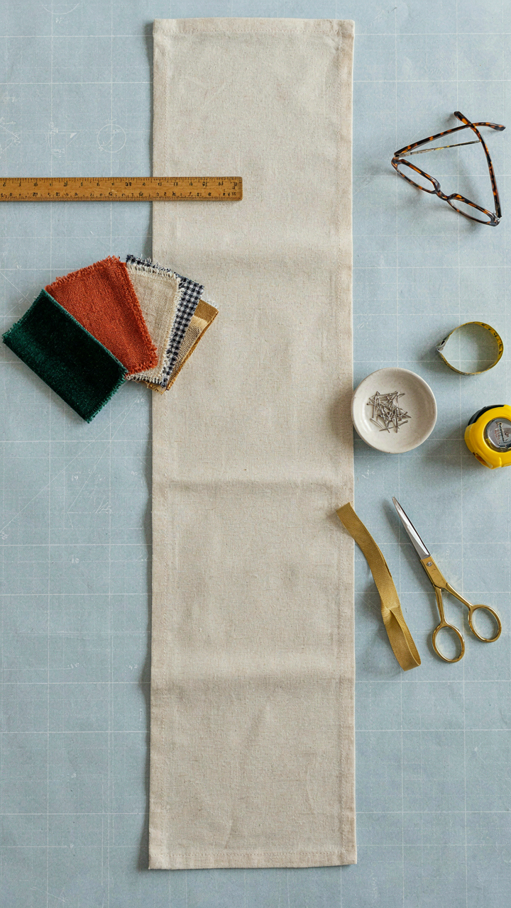 A technical diagram showing the construction of a table runner.