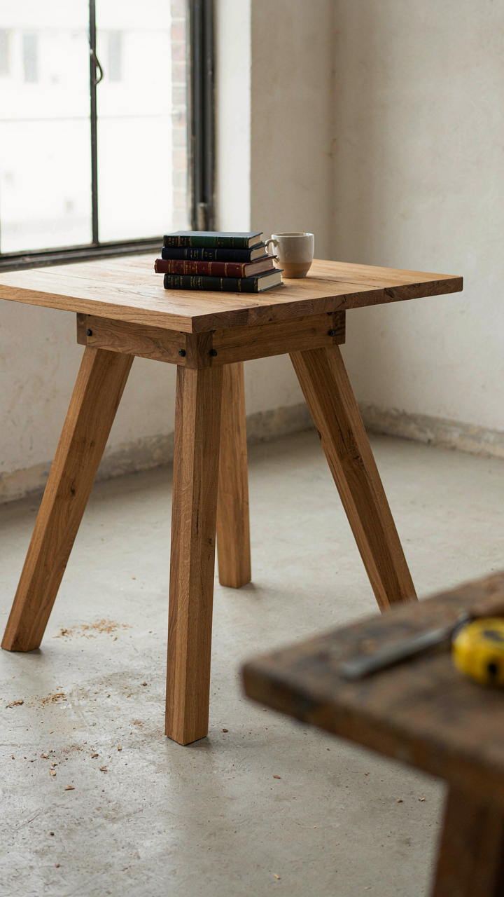A stable, homemade DIY floor table holds a heavy load without tipping.