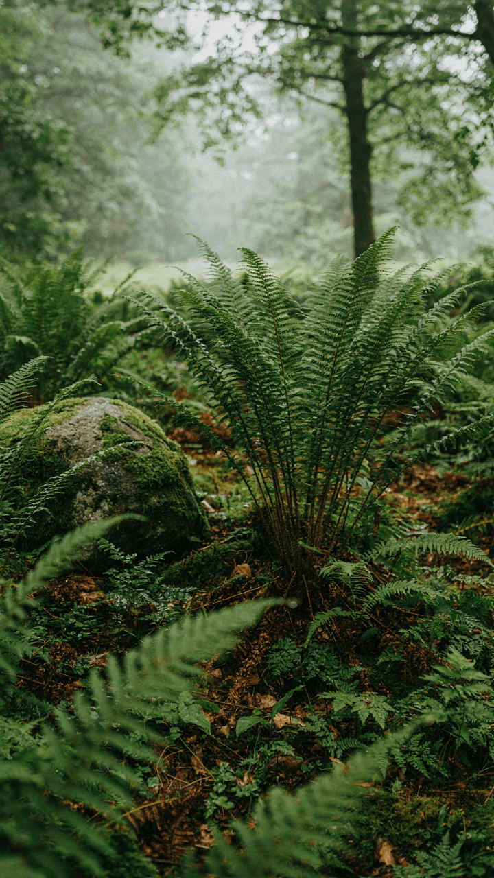 A lush fern garden featuring many different types of green ferns.