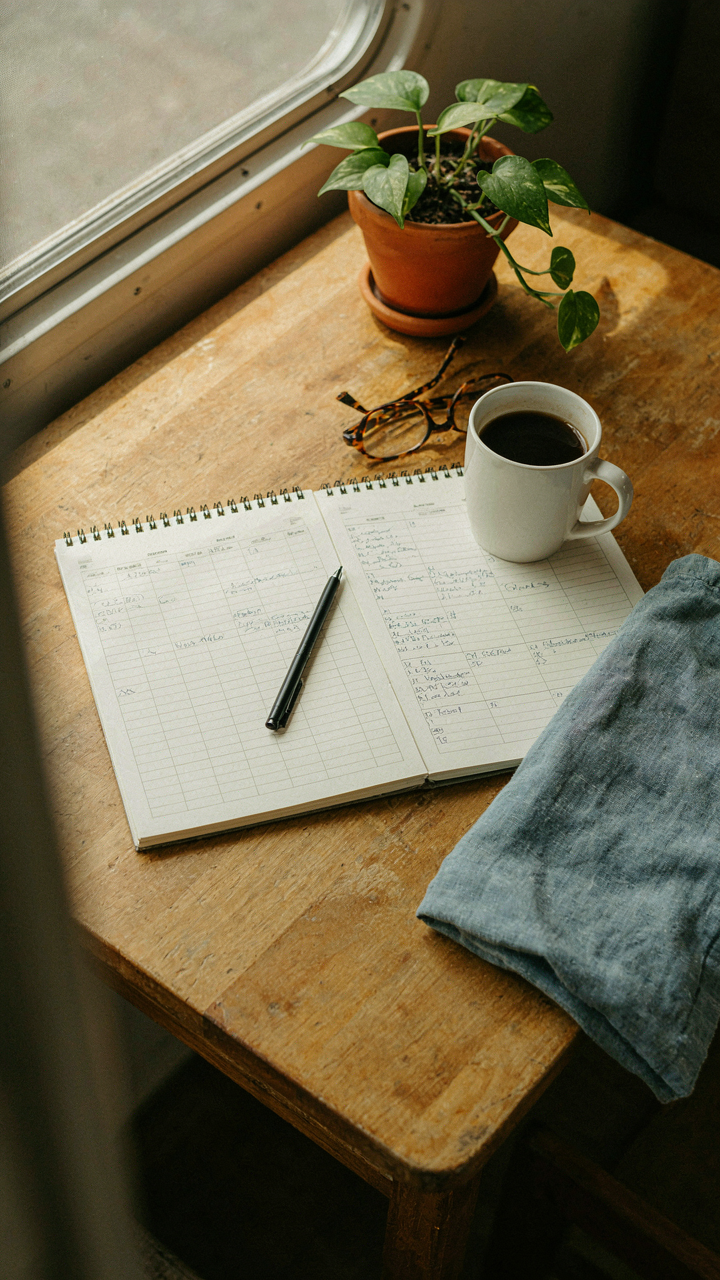 A logbook showing a consistent schedule for rv laundry hacks.