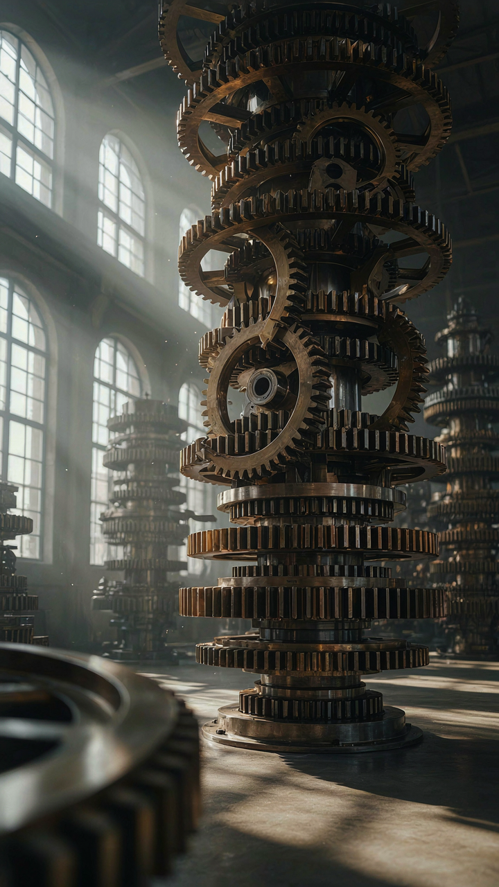 A complex system of interconnected gears turning smoothly.