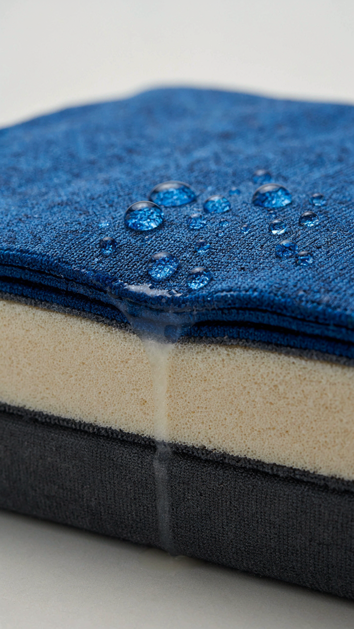 Moisture rises through a thin fabric layer but stops at a thicker layer.