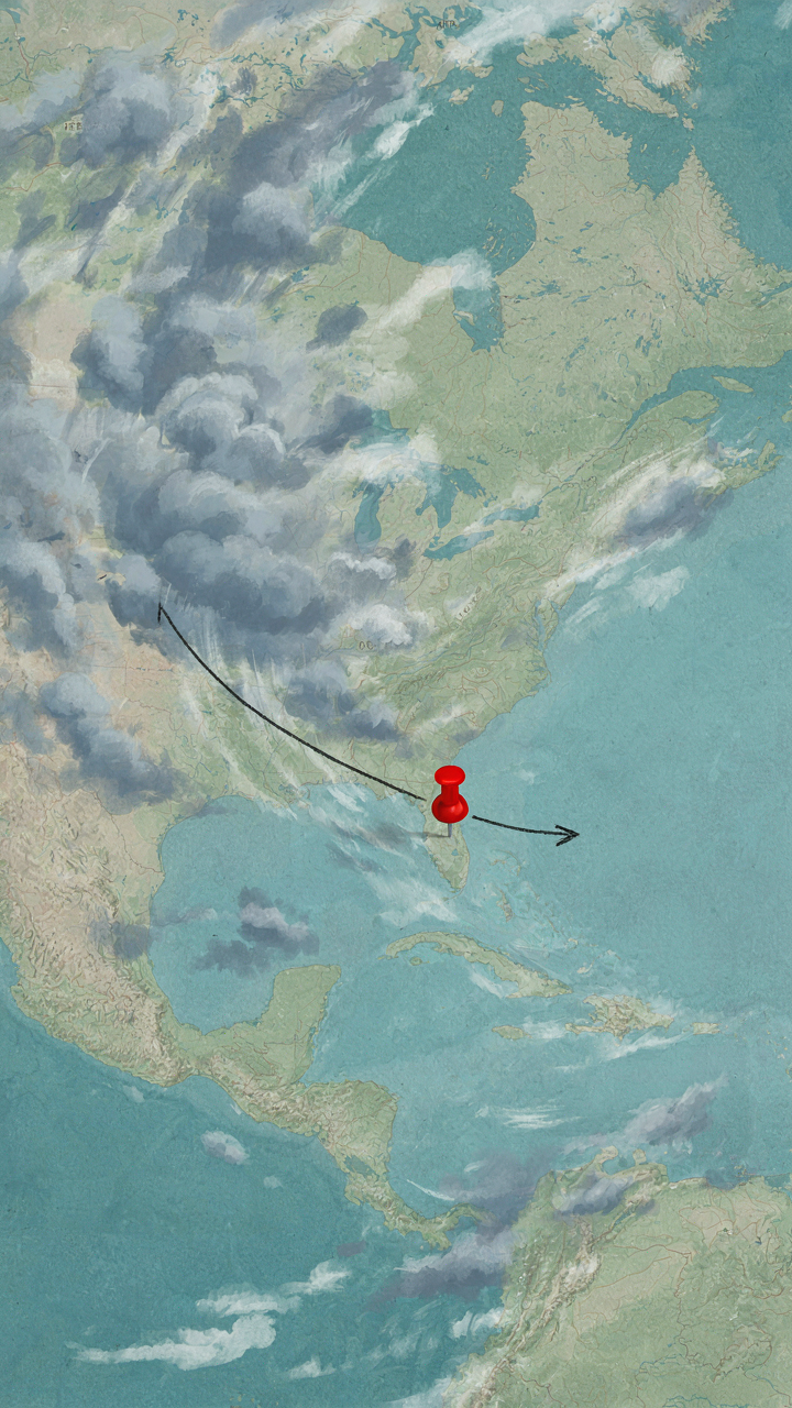 A detailed weather map showing rain clouds moving away from an area.