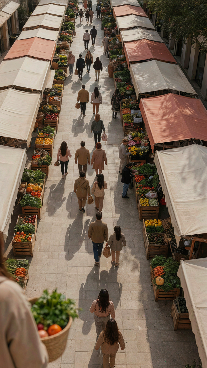 People navigate smoothly through a well-designed outdoor market, avoiding bottlenecks.