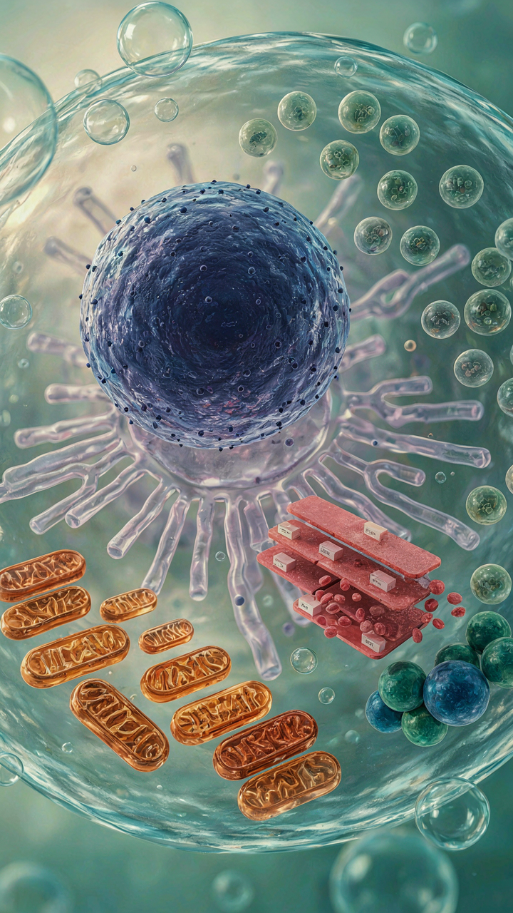 A microscopic view shows many different organized cellular structures.
