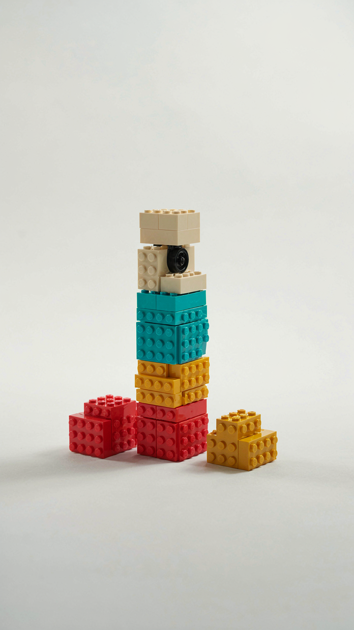 A Lego creation with different parts that can be changed.