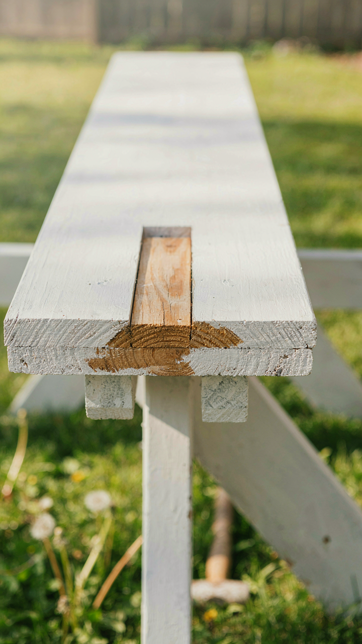 A diagram showing the layers of paint on a picnic table surface.