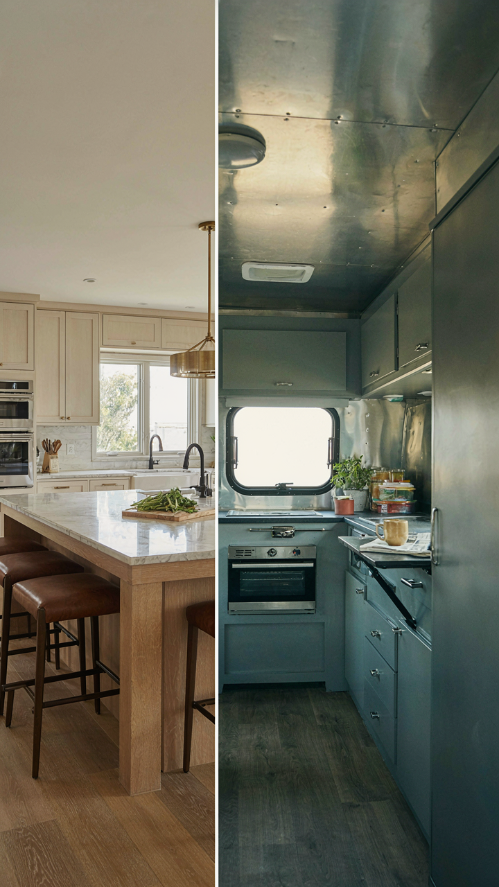 A large, luxurious home kitchen with an island and multiple ovens.
