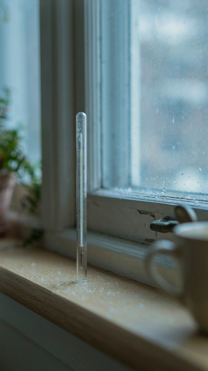 A close-up of a thermometer showing a low reading.