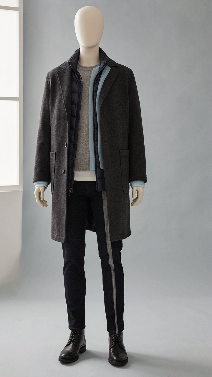 A mannequin shows different layers of clothes with air gaps for warmth.
