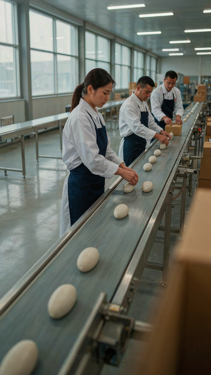 An efficient assembly line in a modern factory with products moving smoothly.