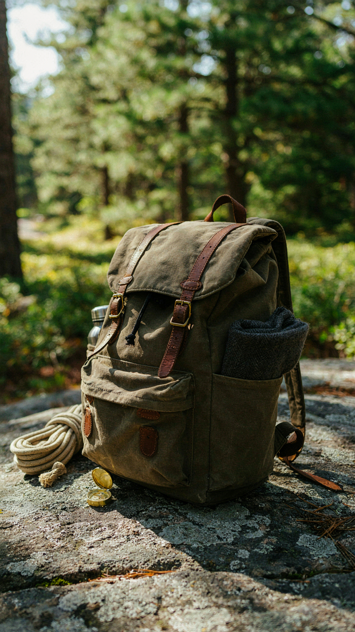 A durable hiking backpack holds only a few essential, high-quality items.