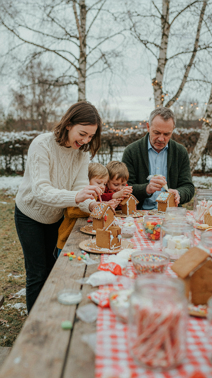 Guests are engaged in a unique activity at an outdoor Christmas party.