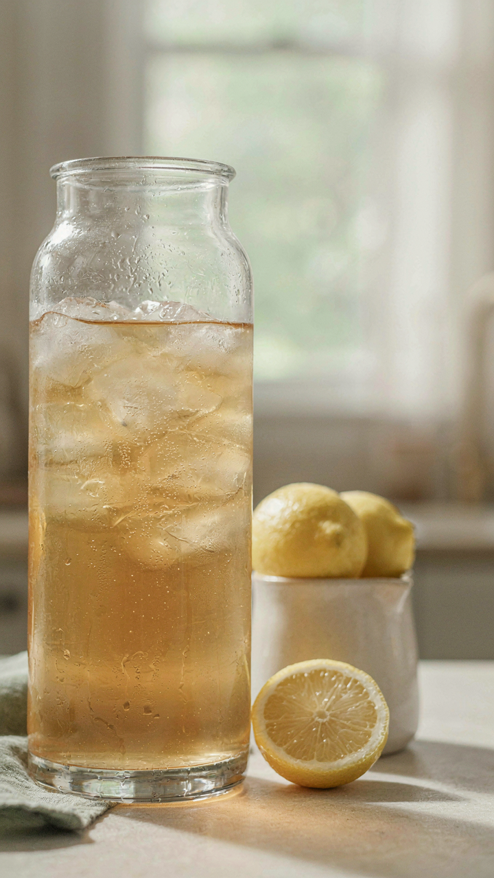 A beverage dispenser with a good amount of ice, keeping the drink cold.