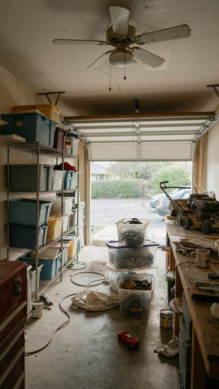 A garage crammed with plastic bins still looks messy.