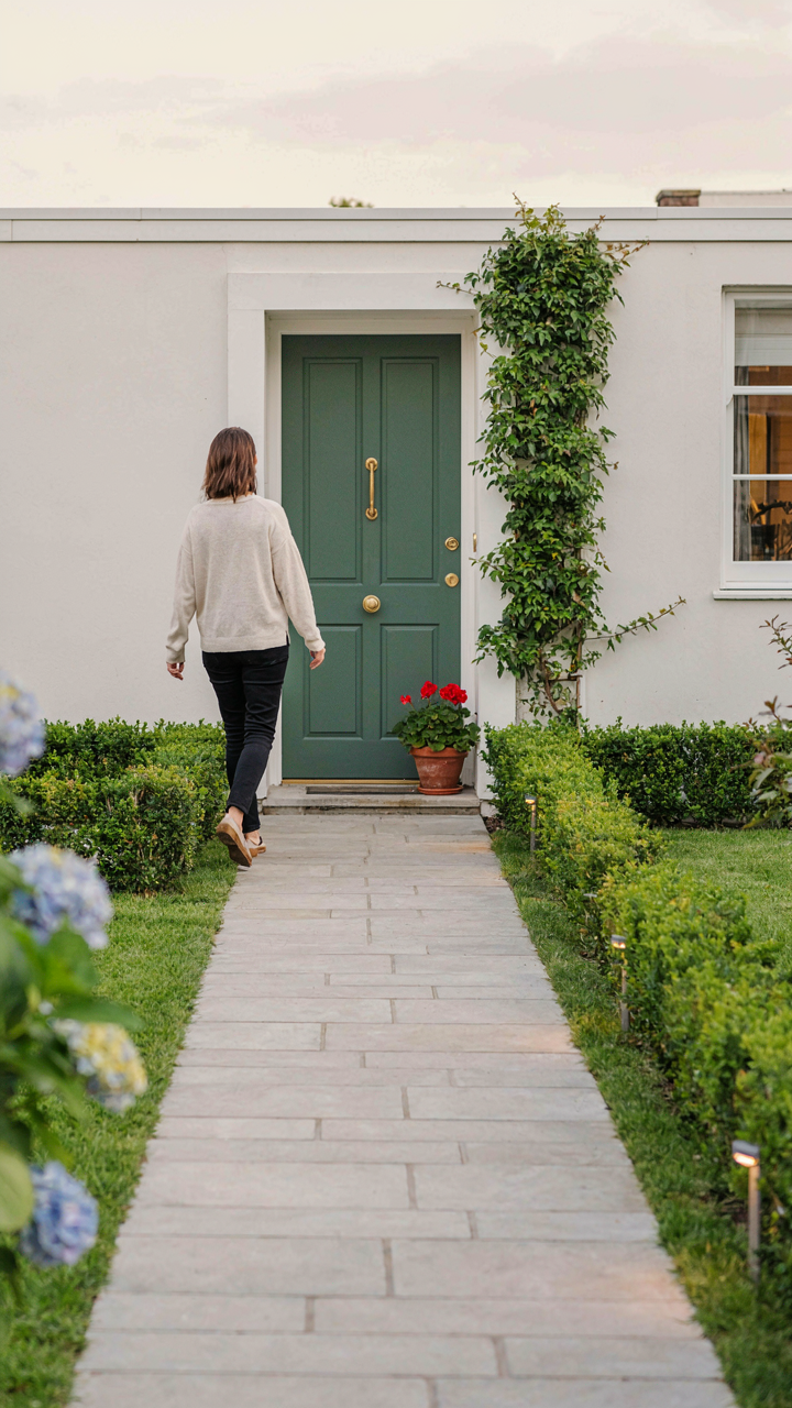 A clear, inviting path leads directly to a front door.