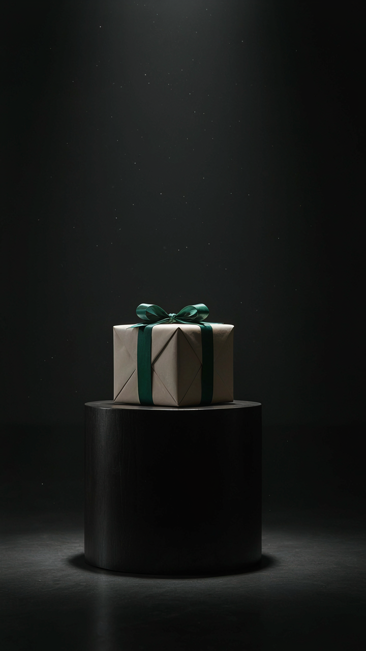 A spotlight shines on a single, special gift box.
