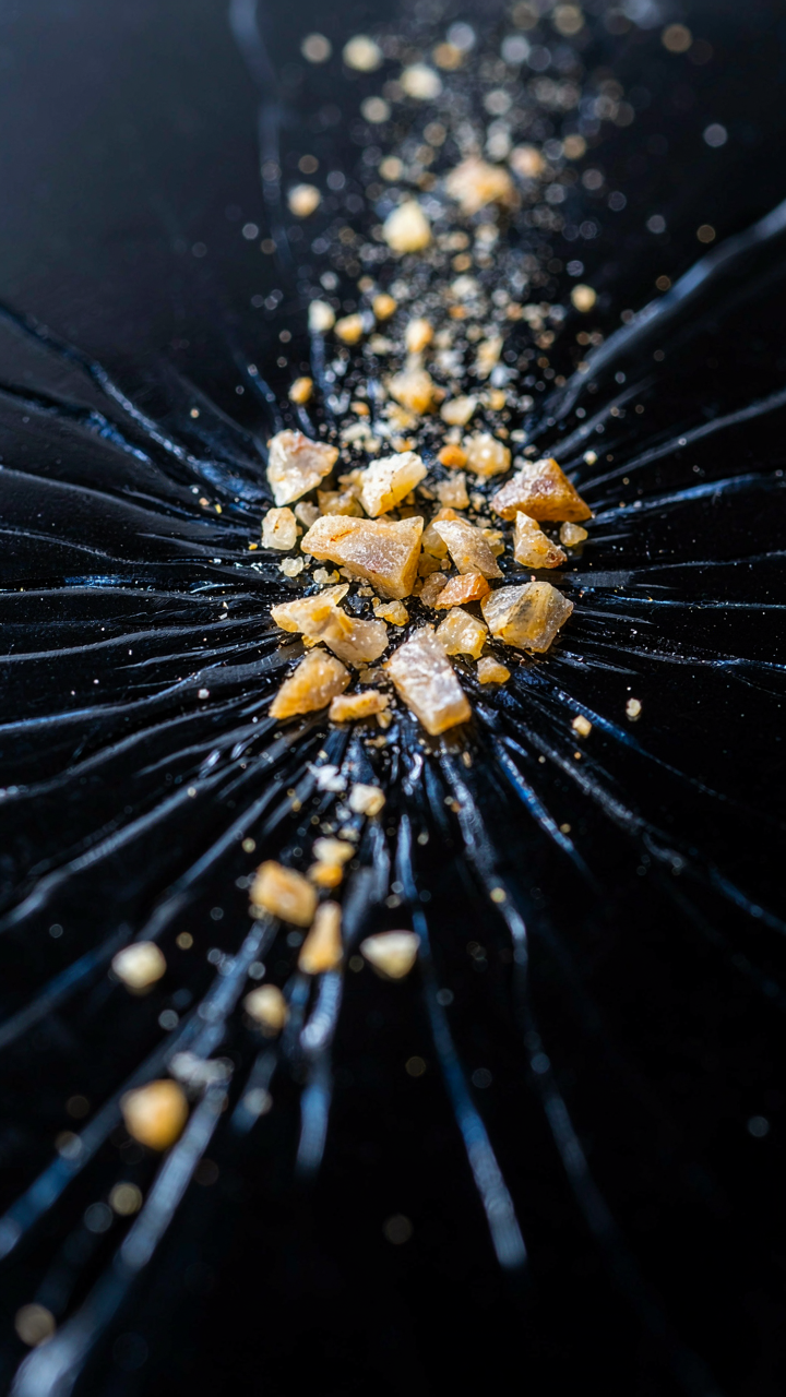 Tiny sand particles scratch and dull a smooth surface.