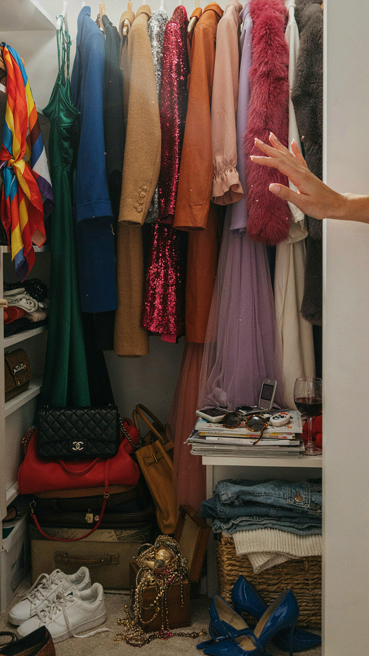 An overflowing closet filled with too many expensive, multipurpose items.