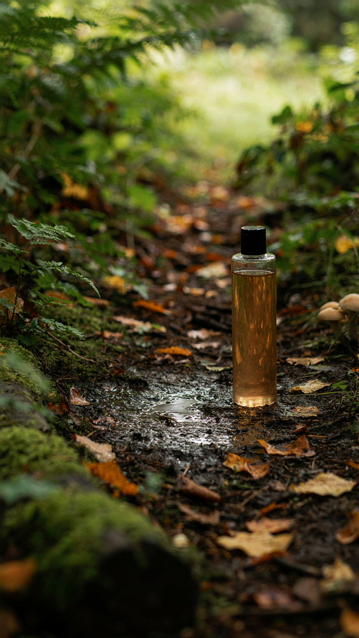 Clear water runoff from a camp shower diy next to biodegradable soap.