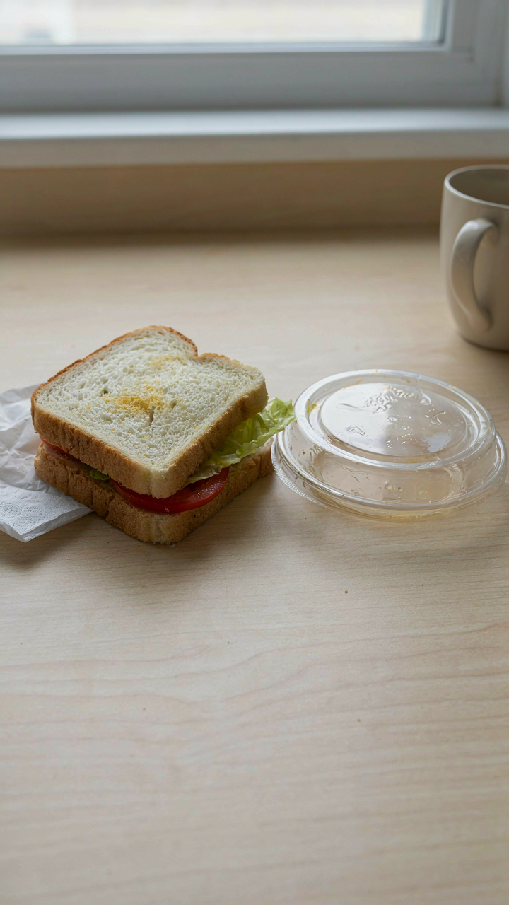 A squashed sandwich with flat bread shows a common picnic food failure.