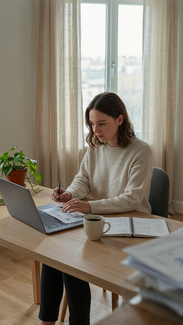 A person meticulously reviews a digital spreadsheet on a laptop after an event.