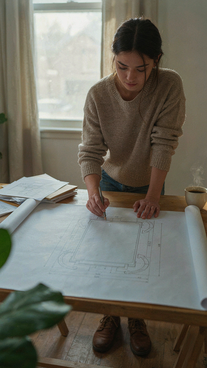 A person plans a camper bed layout, focusing on comfort and airflow.