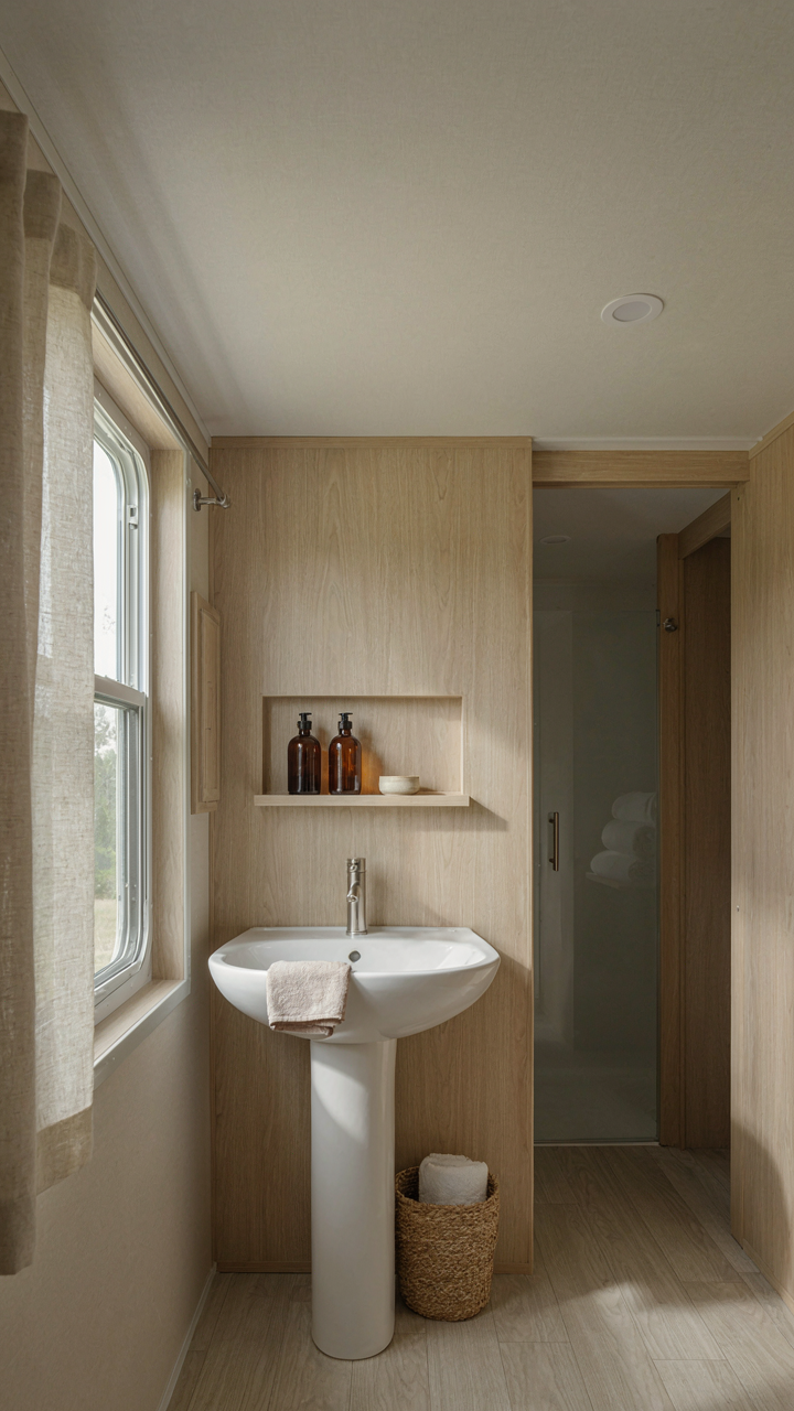 A clean, minimalist RV bathroom with nothing out of place.