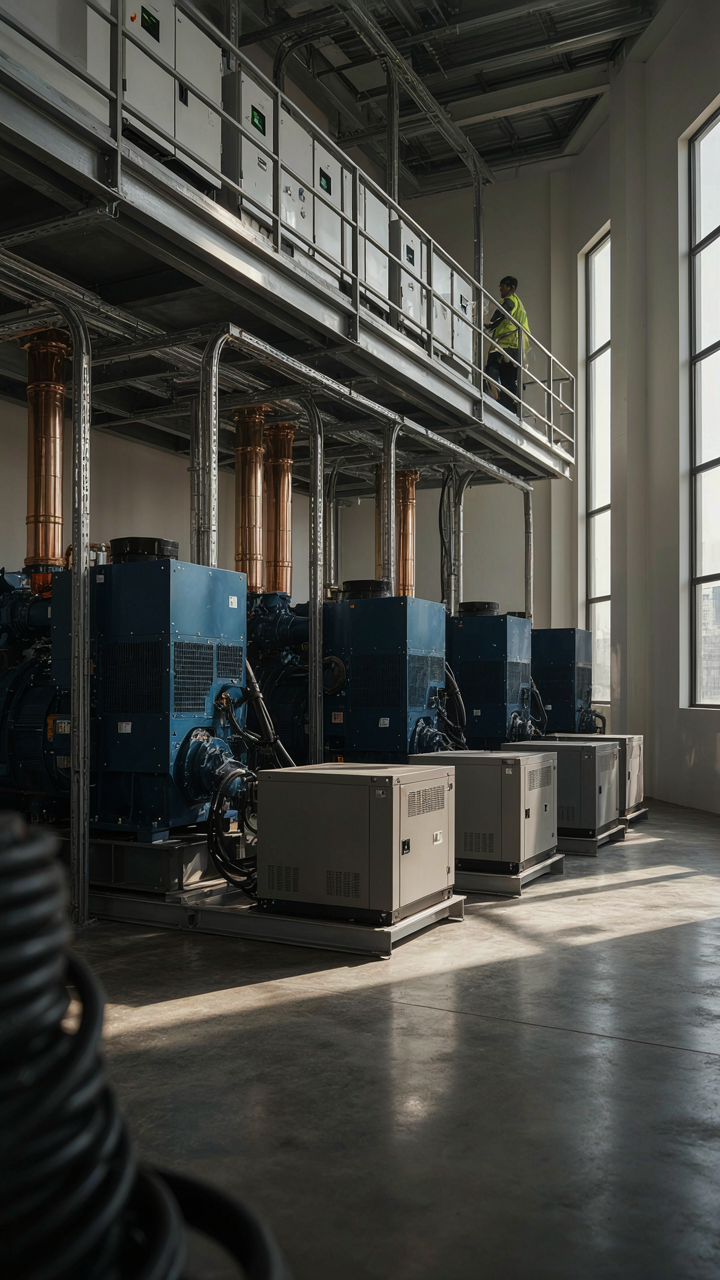 A complex network of backup power generators shows system redundancy.