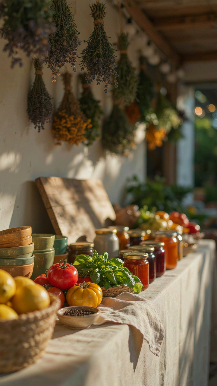 A market stall with a few bright items in front of many less prominent ones.