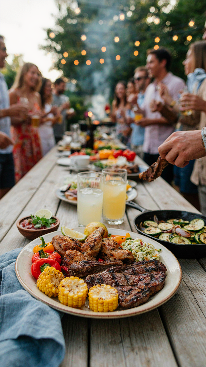 A small selection of high-quality backyard BBQ dishes on a platter.