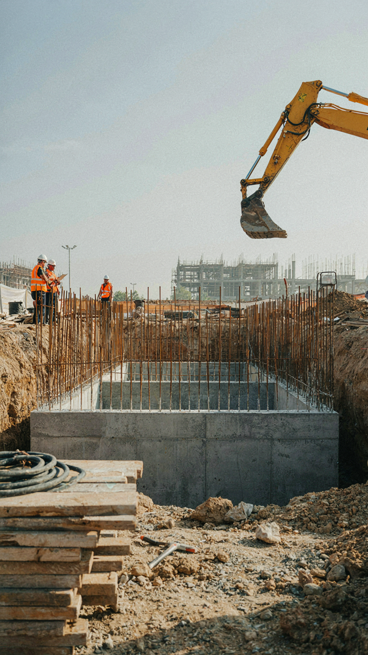 A strong building foundation with rebar and concrete.