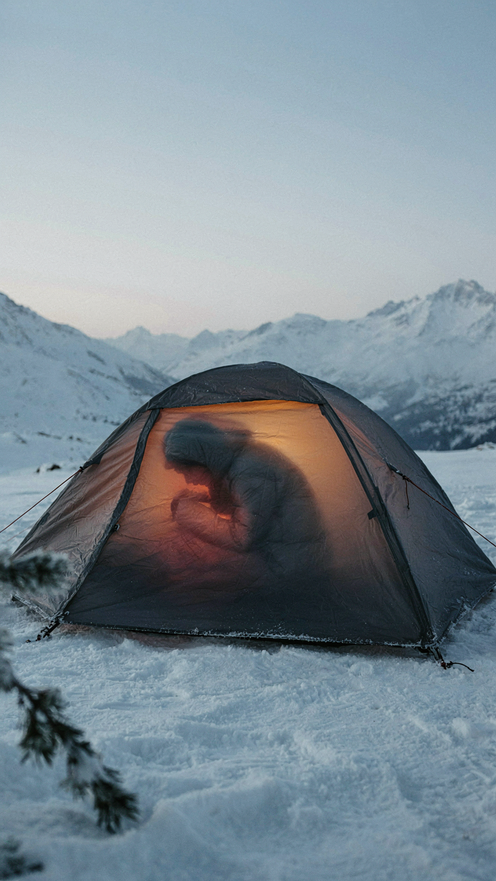 A person in a sleeping bag shows heat radiating from their body.