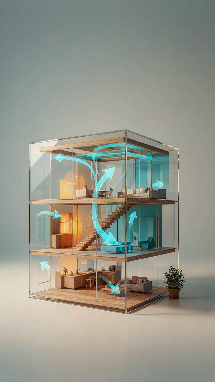 A transparent house model shows how air moves.