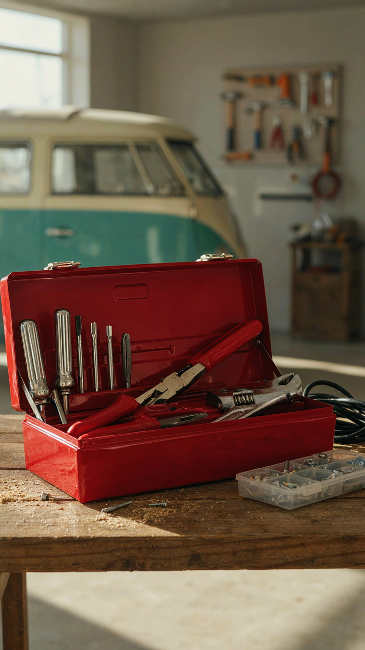 A neatly organized toolbox is full of various specialized tools.