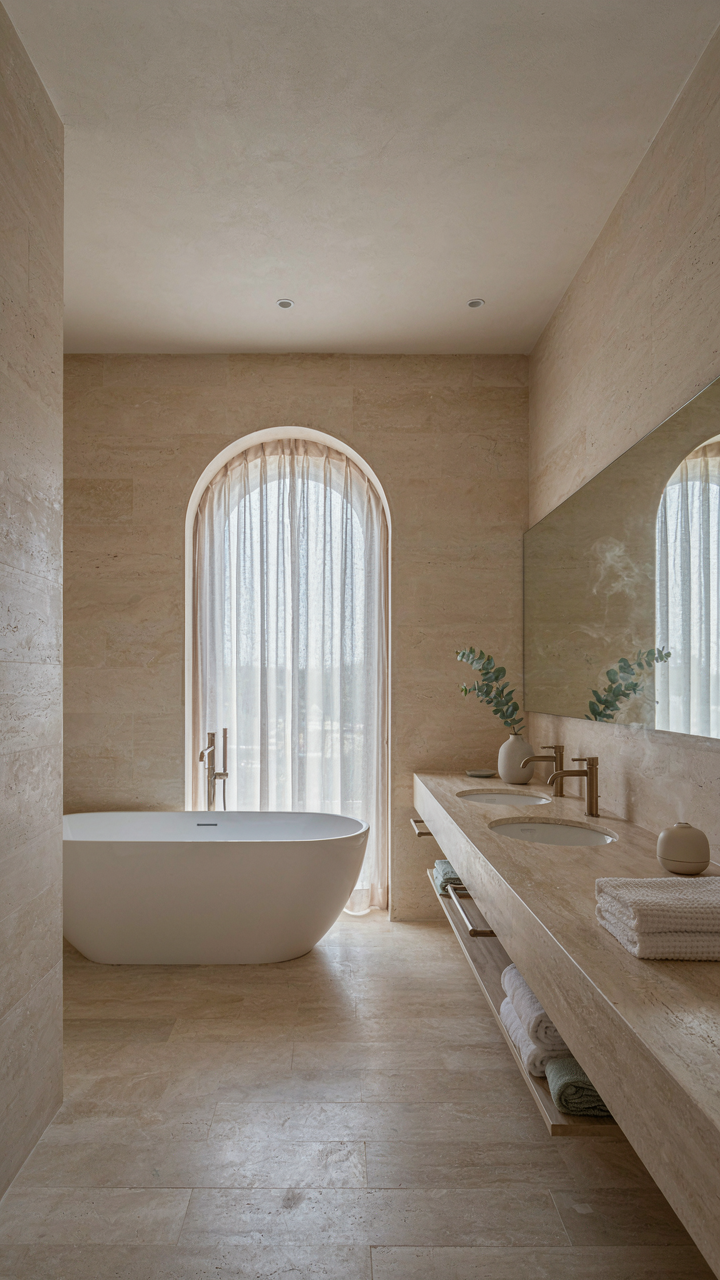 A spotless hotel bathroom with clean fixtures and a delicate aroma diffuser.